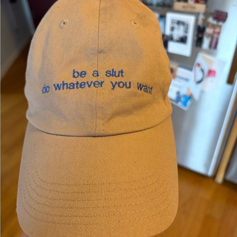 Tan Cap with Blue Embroidery